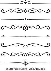 Set of Black Swirl Line Dividers and Borders for Design Elements