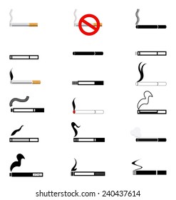 The set of black symbols cigarettes. Symbols cigarettes on white background.