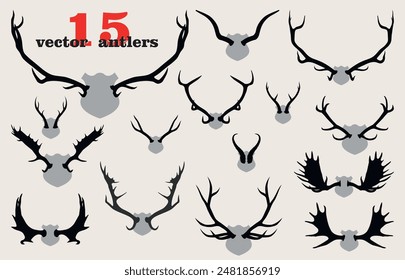 set of black symmetrical antlers of Deer Elk Roe deer bull and others