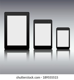 Set of  black tablet, laptop and smart phone