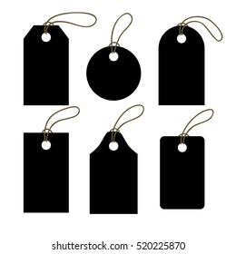 Set of black tags. Sale promotion and gift card in different shapes. Vector illustration