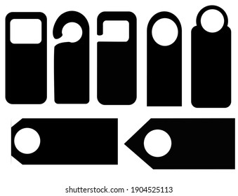 Set of black tags.Collection of door hangers isolated on white background.Banner mockup.Labels for hotels, condominiums, rooms and apartments.