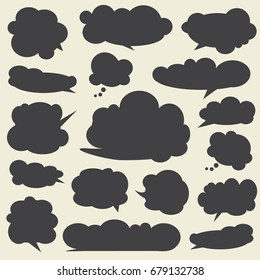Set of black talking bubbles. Black cloud bubbles.