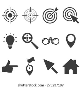 Set of black target icons on white background for graphic design and Internet sites. Vector illustration. 