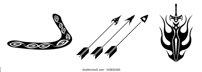 set of black tattoo evolution of arms on a white background