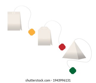 Conjunto de bolsos de té negros de diferentes formas sobre un fondo blanco aislado. Ilustración vectorial. Diseño plano. Icono, signo, logotipo. Para muchos propósitos de diseño.