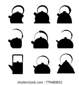 set of black teapots for plate vector