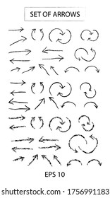 Set of black tempera brush strokes, lines, circles. Vector hand drawings with design elements for posters, logos, brushes, advertising, templates, patterns, banners, icons. White isolated background. 