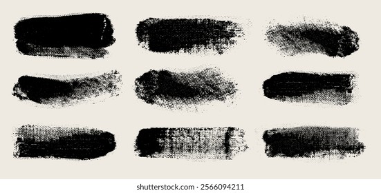 Set of black text boxes brush strokes vector. Grunge design art elements. Dirty texture banners. Painted rectangles and diagonal brush backgrounds. Template paintbrush dry brush on canvas collection.