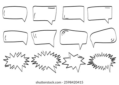 set of black text boxes and text bubbles hand drawn
