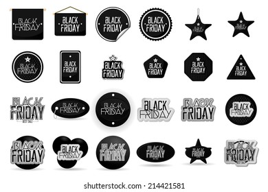 a set of black text and labels for black friday