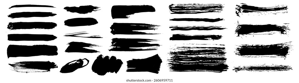 The set of Black Texture for Background. Handmade Rough Ink Lines for Design and Decoration. Abstract Artistic Brush. Strokes Isolated on White backdrop