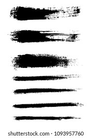 Set black texture brush strokes line made with ink. Vector illustration, dirty, grunge artistic design elements.