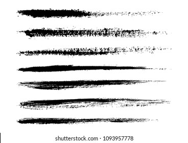 Set black texture brush strokes line made with ink. Vector illustration, dirty, grunge artistic design elements.