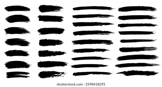 set of black texture brush strokes and stains, grunge brushes