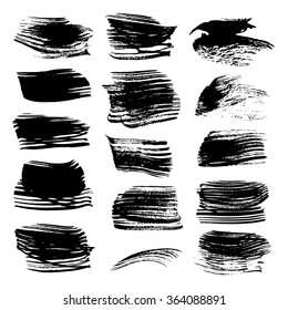 Set of black textured strokes isolated on a white background