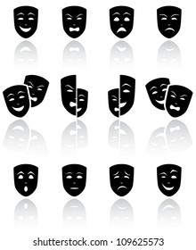 Set of black Theatrical masks on white background, illustration