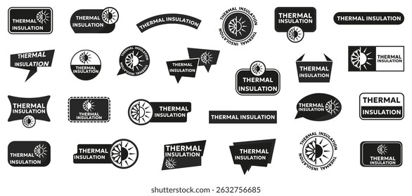 Set of black thermal insulation labels. Vector illustration