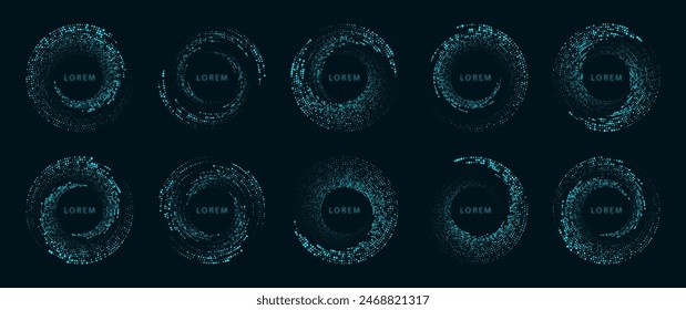 Set of black thick halftone dotted speed lines. Design element for frame, logo, tattoo, web pages, prints, posters, template, abstract vector background.