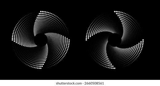 Conjunto de líneas de velocidad punteadas de semitono grueso negro. Líneas de velocidad en forma de círculo. Elemento de diseño para marco, logotipo, tatuaje, páginas de Web, impresiones, carteles, Plantillas, fondo de Vector abstracto