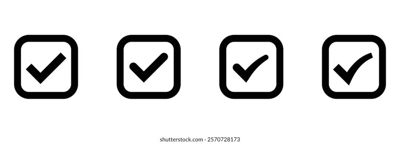 Set Black Tick Icons. Vector Check Mark Symbol with a Simple and Elegant Design. Flat Style Check Mark Icon for Websites and Apps.