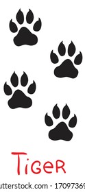 set of black tiger tracks, icon, isolated object on white background, vector illustration,