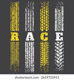 Set of black tire track silhouettes isolated on white background. Vehicle brake down path silhouette on the road