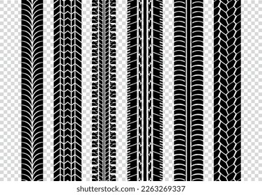 Conjunto de pistas de neumático negras.Marcas de neumático vectoras.