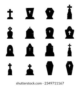 set of Black tombstones for Halloween. Halloween Elements and Objects for Design Projects.