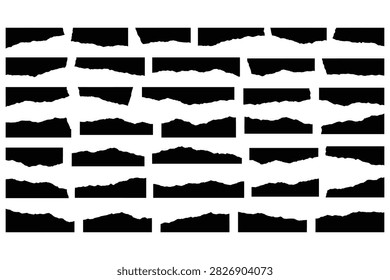 Set of black torn paper edge collection isolated on white background with distressed paperwork collection isolated background material tornpaper rippedpaper tornedge rippededge fragment