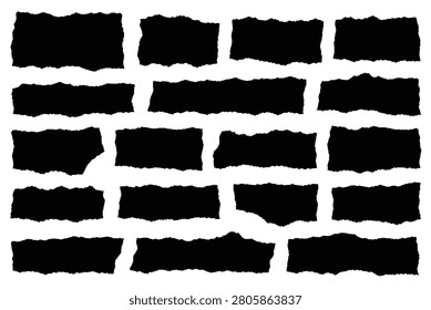 Set of black torn paper strips and rough paper edges collection isolated on white background with paperwork textured collection isolated background fragment tornpaper creative