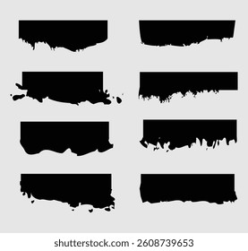 Set of black torn or ripped paper. Blank page split vector illustration. 