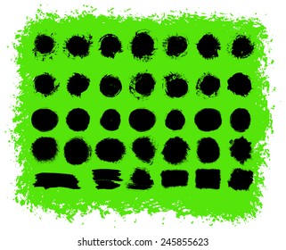 Set of black traced ink brush strokes. Vector clip-art. Grunge design elements.