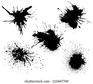 Set of black traced ink splatters. Vector clip-art.