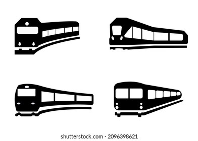 Set of black train icon illustration isolated simple vector sign symbol on white background, eps 10, silhouettes set transportation,railroad and railway, metro and subway, drawing objects, logo style