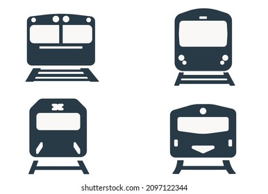 Set of black train icon illustration isolated simple vector sign symbol on white background, eps 10, silhouettes set transportation,railroad and railway, metro and subway, industrial art, logo style