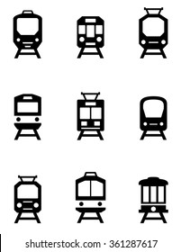 set of black train icons for passenger transportation industry