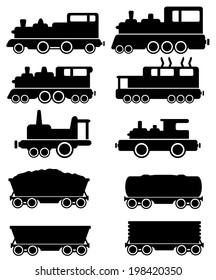 set black train and railroad car silhouette