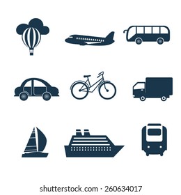 set of black transport icons
