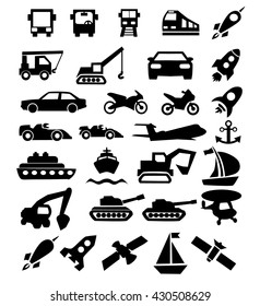 set of black transport icons