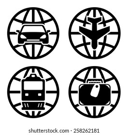 set black transport icons for travel industry