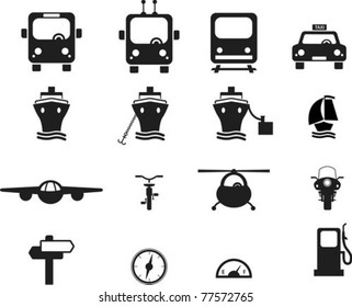 Set of black transportation icons.