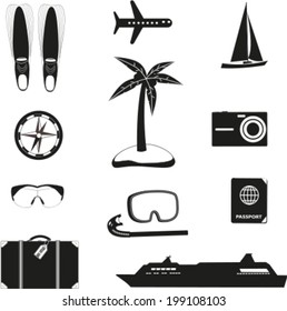 Set of black travel icons.Vector