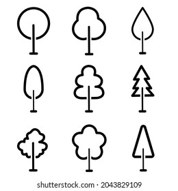 set of black tree icons simple modern with various icons for web and app design symbolic element Vector illustration. isolated on a white background