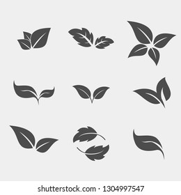 Set of black Tree Leaf flat icon