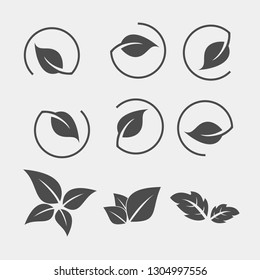 Set of black Tree Leaf flat icon