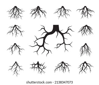 Coloca las raíces negras del árbol en fondo blanco. Ilustración vectorial. Planta en el jardín.