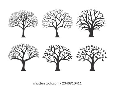 Set of black tree Silhouettes. Vector illustration isolated on white background