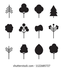 Set of black Trees icons. Vector Illustration. Plants and garden.
