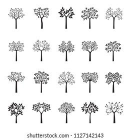 Set of black Trees. Nature and garden. Vector Illustration.